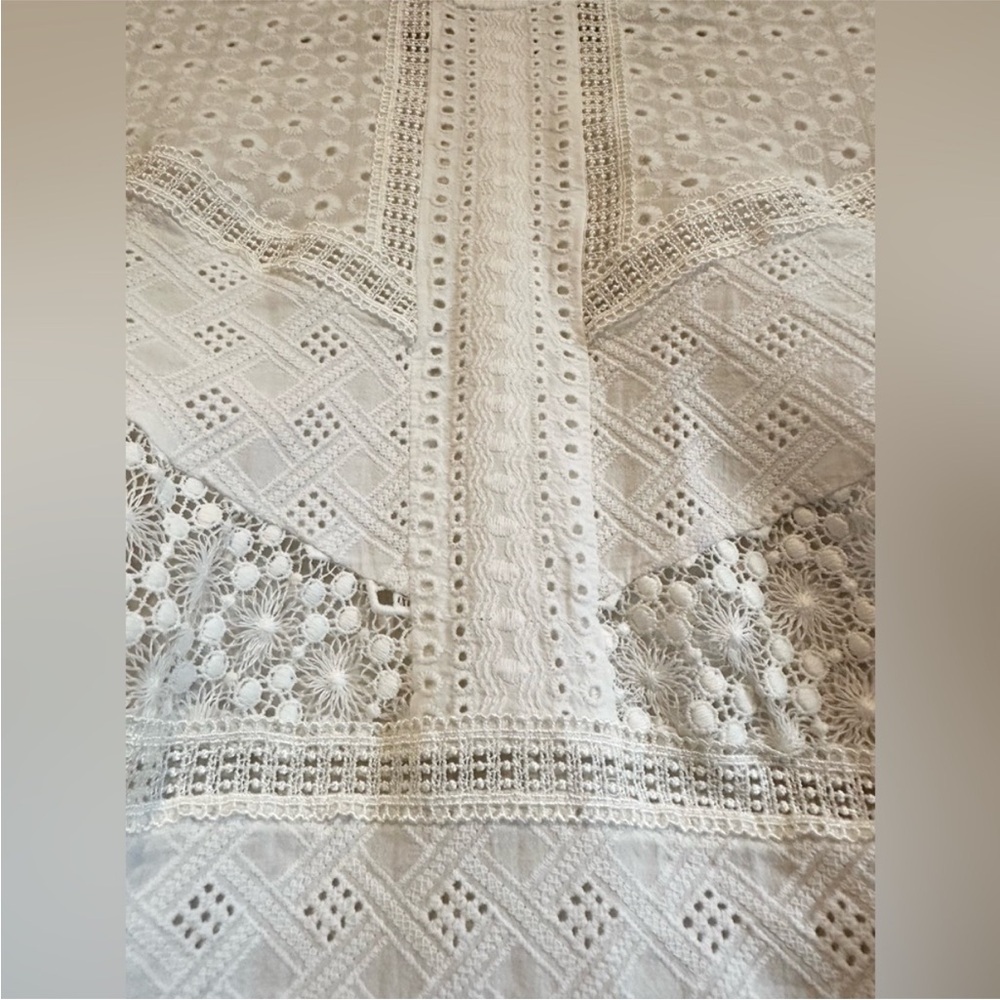 🌼 Anthropologie James Coviello White Eyelet Lace long sleeve Peasant Blouse XL - Picture 6 of 13